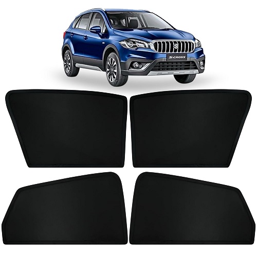  Fixed Type Non-Magnetic Window Sunshades for Maruti Suzuki S-Cross | Z-Black | 4-Piece Car Window Curtain Set | UV Protection | Premium Black Mesh | Custom Fit for Maruti Suzuki S-Cross