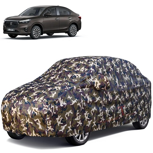 Waterproof Car Body Cover Compatible with Honda Amaze 100% Waterproof with Mirror & Antenna Pocket Triple Stitched Bottom Elastic Dustproof Full Body Protection (Cloud Series Army)