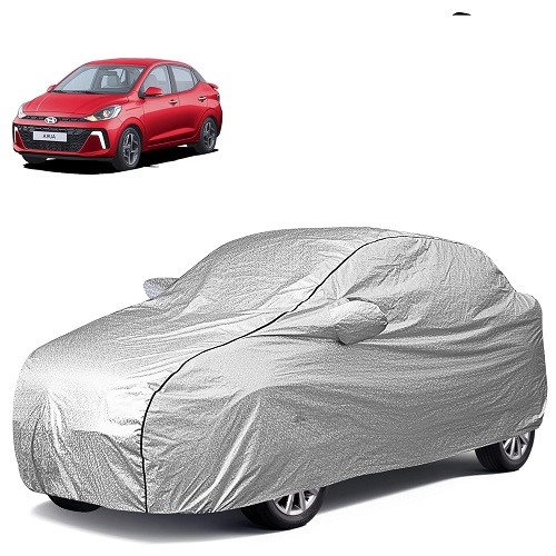 Waterproof Car Body Cover Compatible with Hyundai Aura 100% Waterproof with Mirror & Antenna Pocket Triple Stitched Bottom Elastic Dustproof Full Body Protection (Silver Series)