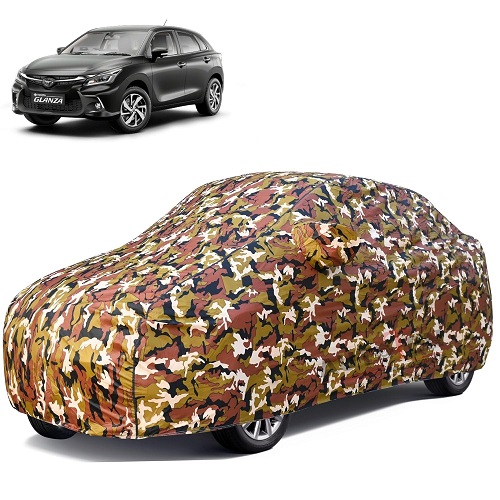 Waterproof Car Body Cover Compatible with Toyota Glanza 100% Waterproof with Mirror & Antenna Pocket Triple Stitched Bottom Elastic Dustproof Full Body Protection (Jungle Series)