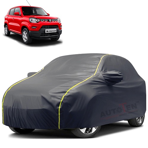  Waterproof Car Body Cover Compatible with Maruti S-Presso 100% Waterproof with Mirror & Antenna Pocket Triple Stitched Bottom Elastic Dustproof Full Body Protection (Grey Series)