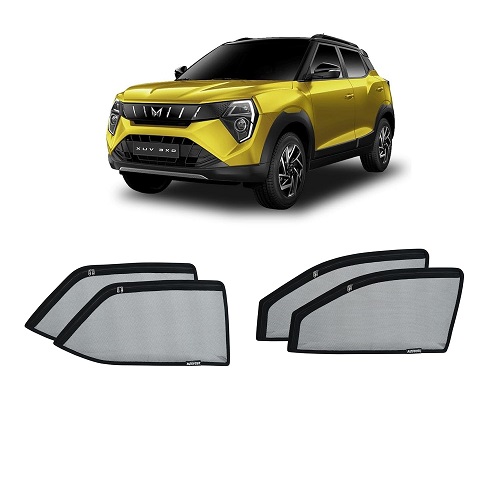  Window Sunshades Curtains Magnetic for Mahindra xuv 3xo(Full 4 pcs Zipper) Sunshade Set of 4 Full Black Jali