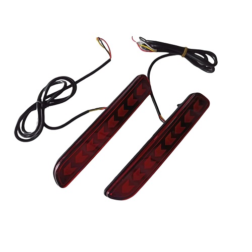 Car Reflector Led Brake Light Bumper(Rear/ Back)(Arrow Design) Drl Compatible With M-aruti Compatible with S-uzuki Breeza- Set of 2 Pcs with wiring ( Compatible With M-aruti Compatible with S-uzuki B-aleno/Breeza/C-iaz/E-rtiga/New S-wift D-zire/S-C-ross/R-itz/S-X-4)