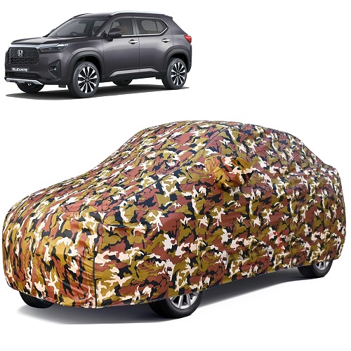  Waterproof Car Body Cover Compatible with Honda Elevate 100% Waterproof with Mirror & Antenna Pocket Triple Stitched Bottom Elastic Dustproof Full Body Protection (Jungle Series)
