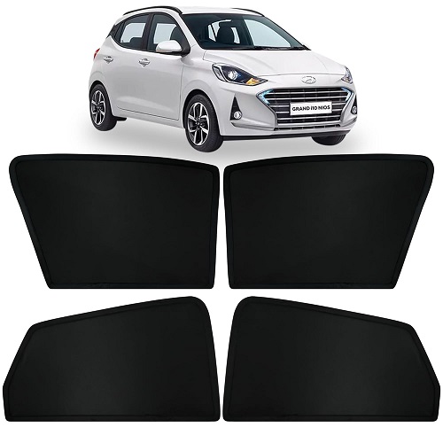 Fixed Type Non-Magnetic Window Sunshades for Hyundai Grand i-10 NIOS (2019 Onwards) | Z-Black | 4-Piece Car Window Curtain Set | UV Protection | Premium Black Mesh