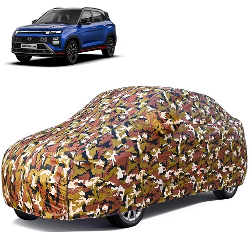 Waterproof Car Body Cover Compatible with Hyundai Creta 100% Waterproof with Mirror & Antenna Pocket Triple Stitched Bottom Elastic Dustproof Full Body Protection (Jungle Series)
