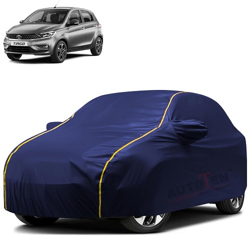 Waterproof Car Body Cover Compatible with Tata Tiago 100% Waterproof with Mirror & Antenna Pocket Triple Stitched Bottom Elastic Dustproof Full Body Protection (Blue Series)