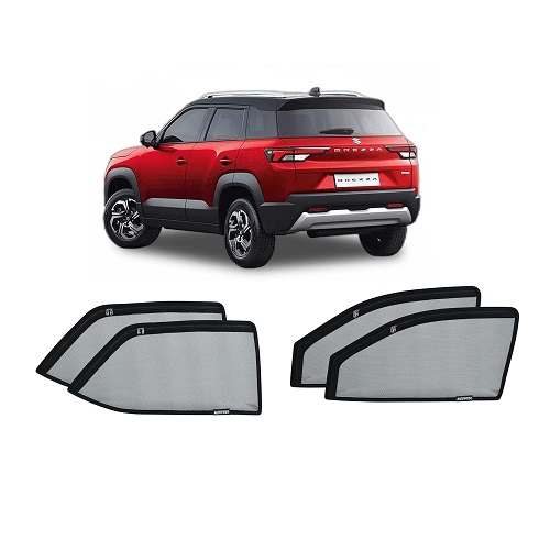 Window Sunshades Curtains Magnetic for Maruti Brezza New (Full 4 pcs Zipper) Sunshade Set of 4 Full Black Jali