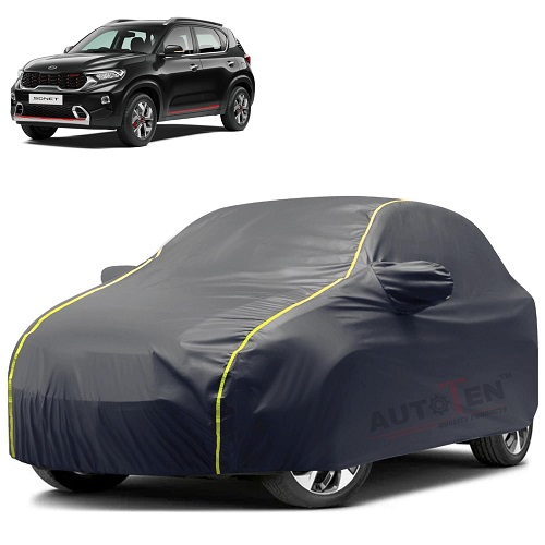 Waterproof Car Body Cover Compatible with Kia Sonet 100% Waterproof with Mirror & Antenna Pocket Triple Stitched Bottom Elastic Dustproof Full Body Protection (Grey Series)