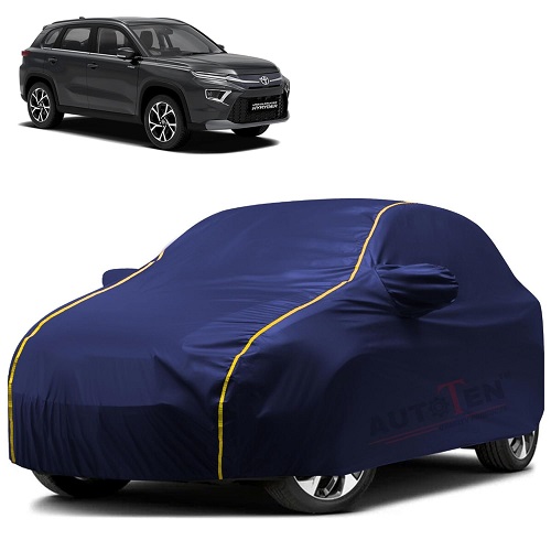  Waterproof Car Body Cover Compatible with Toyota Urban Cruiser-Hyryder 100% Waterproof with Mirror & Antenna Pocket Triple Stitched Bottom Elastic Dustproof Full Body Protection (Blue Series)