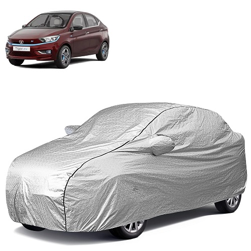 Waterproof Car Body Cover Compatible with Tata Tigor 100% Waterproof with Mirror & Antenna Pocket Triple Stitched Bottom Elastic Dustproof Full Body Protection (Silver Series)