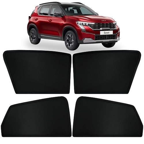 Fixed Type Non-Magnetic Window Sunshades for KIA SONET | Z-Black | 4-Piece Car Window Curtain Set | UV Protection | Premium Black Mesh | Custom Fit for KIA SONET