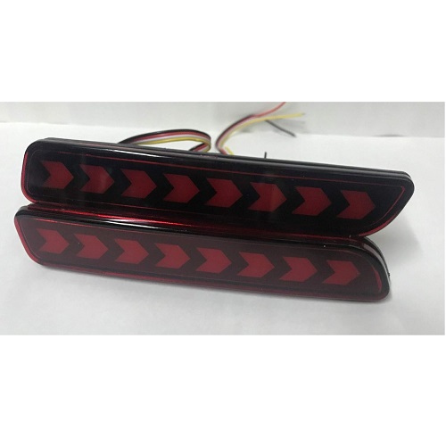  Rear Bumper LED Reflector/DRL Compatible for Maruti Suzuki Baleno/BREZZA/Ertiga/S Cross/Ciaz/Ritz/SX4/New/Dzire/Wagon R, Spresso, with Running Matrix Indicator with 4 wires (Red) - Set of 2