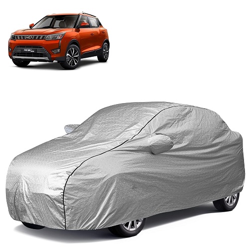 Waterproof Car Body Cover Compatible with Mahindra XUV300 100% Waterproof with Mirror & Antenna Pocket Triple Stitched Bottom Elastic Dustproof Full Body Protection (Silver Series
