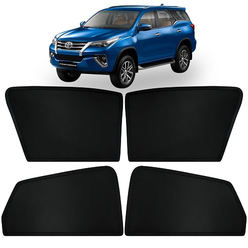 Fixed Type Non-Magnetic Window Sunshades for Toyota New FORTUNER (2016 to 2024) | Z-Black | 4-Piece Car Window Curtain Set | UV Protection | Premium Black Mesh | Custom Fit for New FORTUNER