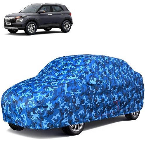  6X6 100% Waterproof Car Body Cover Compatible with Hyundai Venue 100% Waterproof with Mirror & Antenna Pocket Triple Stitched Bottom Elastic Dustproof Full Body Protection (Cloud Series)