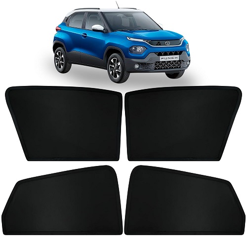 Fixed Type Non-Magnetic Window Sunshades for TATA Punch | Z-Black | 4-Piece Car Window Curtain Set | UV Protection | Premium Black Mesh | Custom Fit for Tata Punch