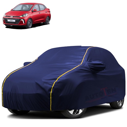  Waterproof Car Body Cover Compatible with Hyundai Aura 100% Waterproof with Mirror & Antenna Pocket Triple Stitched Bottom Elastic Dustproof Full Body Protection (Blue Series)